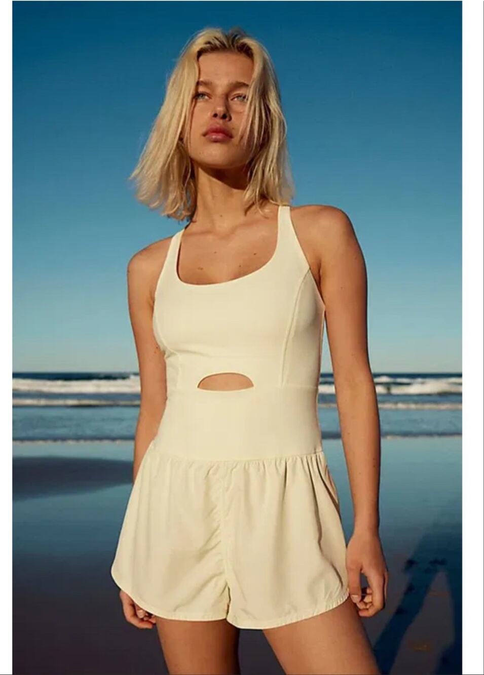 Free People Movement Righteous Runsie Front Cutout in Cream Small Pickleball